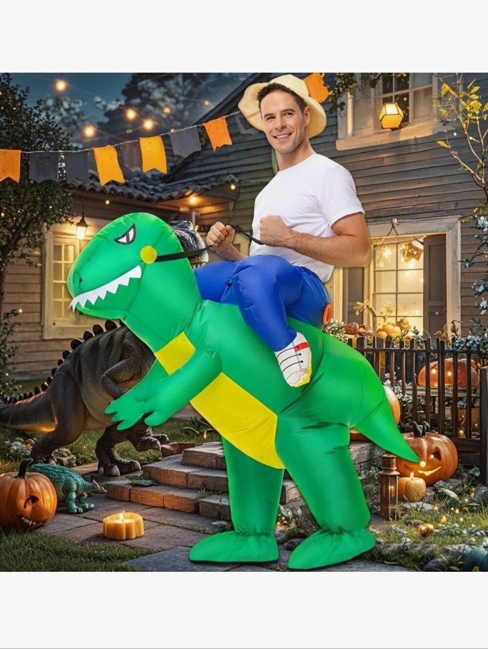 Inflatable Green Dinosaur Ride-On Costume - Picture 3 of 5
